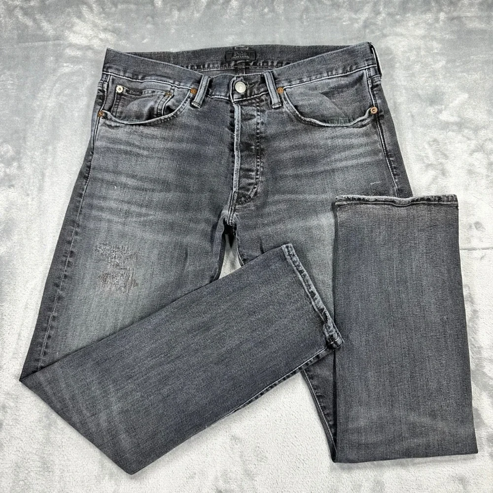 Polo Ralph Lauren Sullivan Slim Jeans 32x30 Faded Black Distressed Stretch Denim